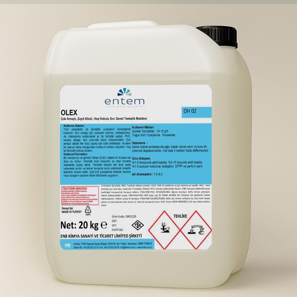 Entem Olex Çok Amaçlı, Zayıf Alkali, Hoş Kokulu Sıvı Genel Temizlik Maddesi 20 Lt resmi